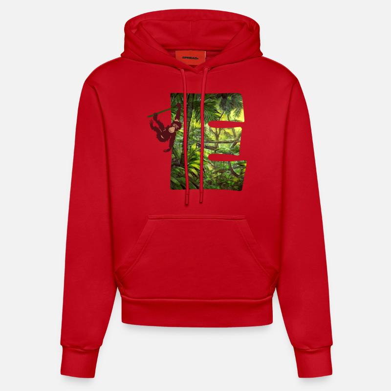 dschungel mit affe e - Organic Fitted Hoodie Made in EU - Rot