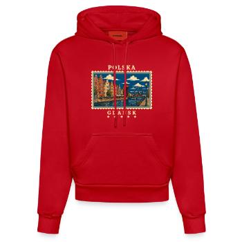 Polen Gdańsk Vintage Reisemarke - Organic Fitted Hoodie Made in EU - Rot - Vorne
