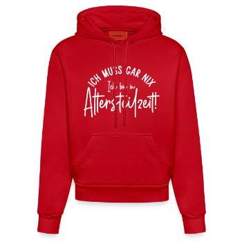 Ich muss gar nix Ich bin in Altersteilzeit - Organic Fitted Hoodie Made in EU - Rot - Vorne