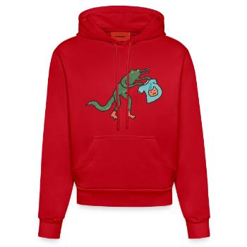 Kroko_mit_shirt - Organic Fitted Hoodie Made in EU - Rot - Vorne