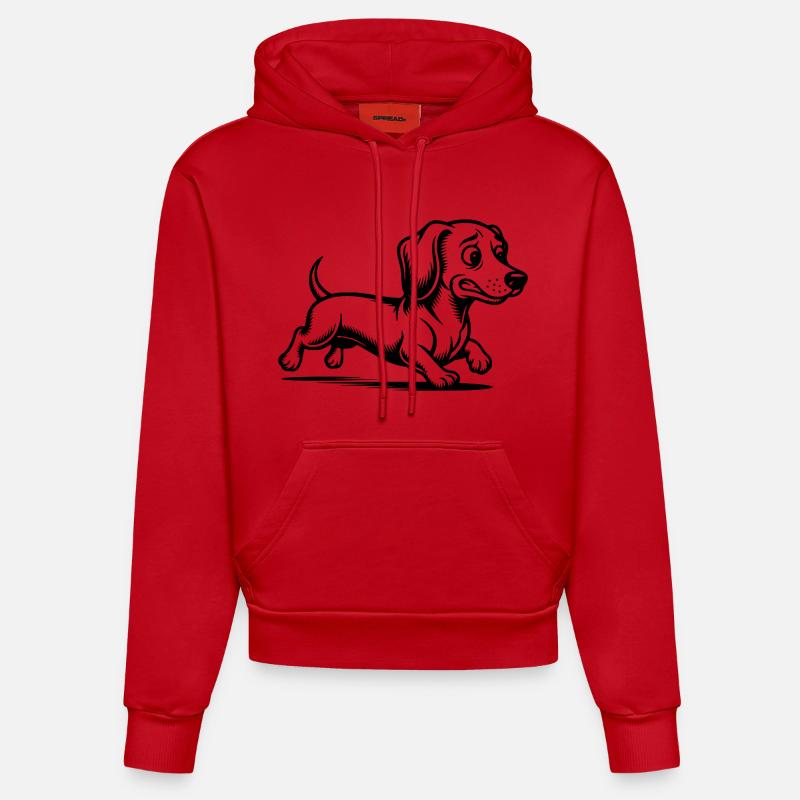 Promenade de chiots teckels à course - Sweat à capuche bio ajusté fabriqué en UE - rouge