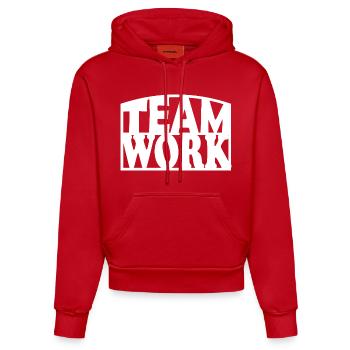 Pochoir en Audace pour le travail d’équipe - Sweat à capuche bio ajusté fabriqué en UE - rouge - Devant