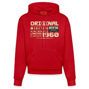June 1960 Vintage Born In June 1960 Birthday - Organic Fitted Hoodie Made in EU - red - Front