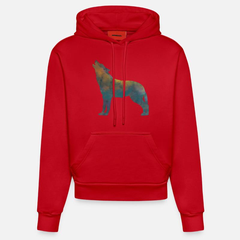 heulender Wolf - Sweat à capuche bio ajusté fabriqué en UE - rouge
