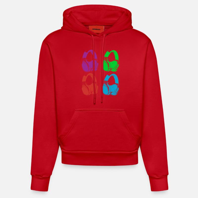 casque de musique - Sweat à capuche bio ajusté fabriqué en UE - rouge