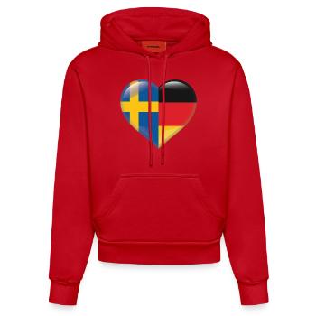 Heart Flag Sweden Germany German Gift - Organic Fitted Hoodie Made in EU - red - Front