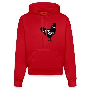 J'aime les poules - Sweat à capuche bio ajusté fabriqué en UE - rouge - Devant