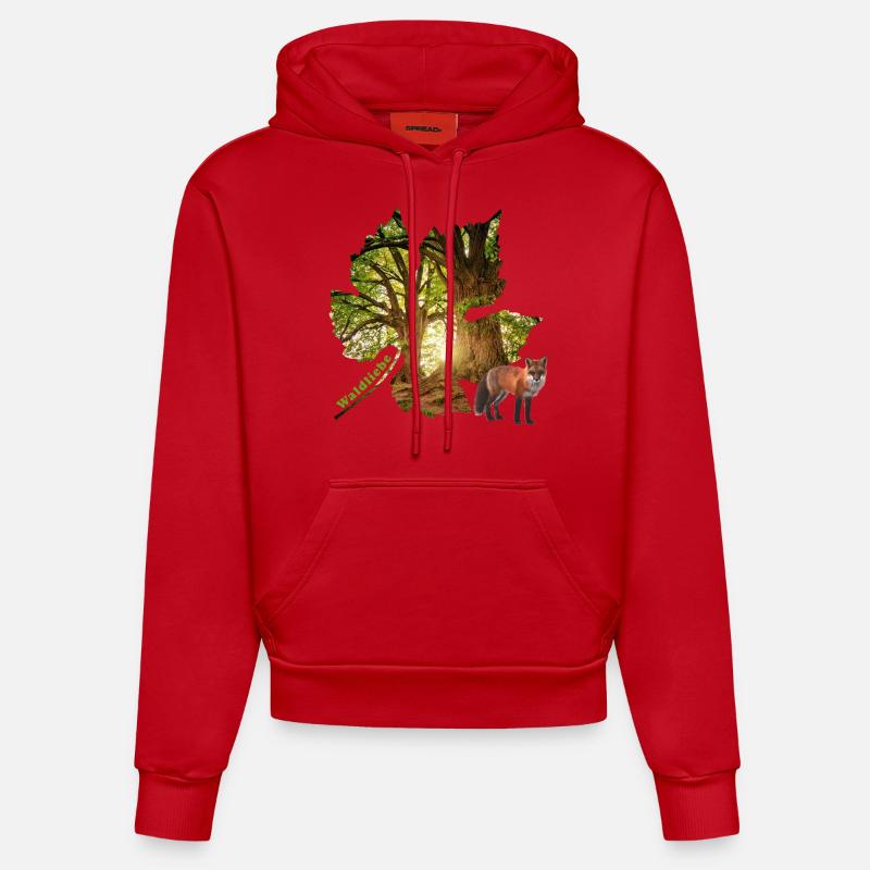 Forêt 48 avec renard - Sweat à capuche bio ajusté fabriqué en UE - rouge