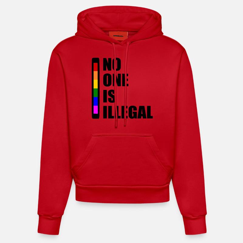 No one is illegal - Sweat à capuche bio ajusté fabriqué en UE - rouge