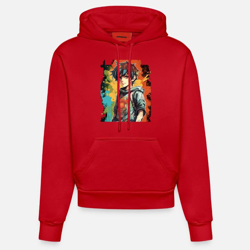 Garçon d’anime - Sweat à capuche bio ajusté fabriqué en UE - rouge
