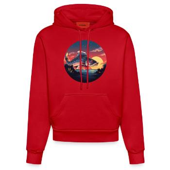 Angler Fish Trout Sunset - Organic Fitted Hoodie Made in EU - red - Front