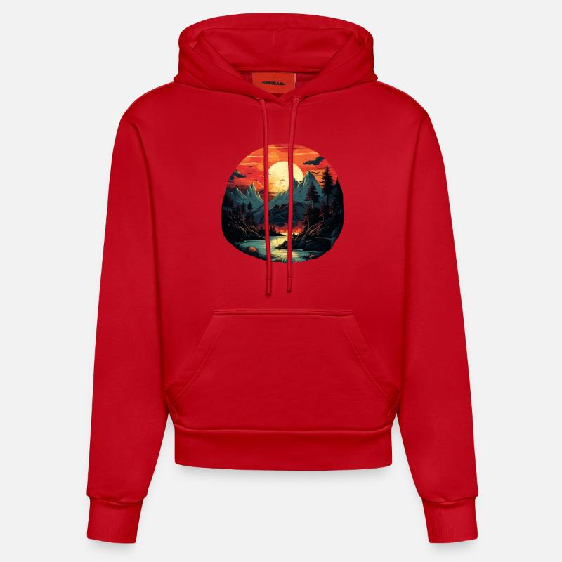 Paysage - Sweat à capuche bio ajusté fabriqué en UE - rouge