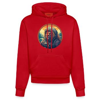 Astronaute Lion au coucher du soleil, créatif - Sweat à capuche bio ajusté fabriqué en UE - rouge - Devant