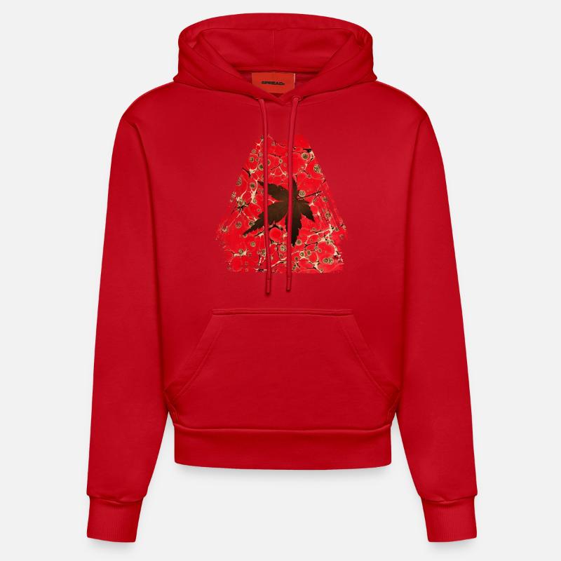 Feuille d’automne E 245 - Sweat à capuche bio ajusté fabriqué en UE - rouge