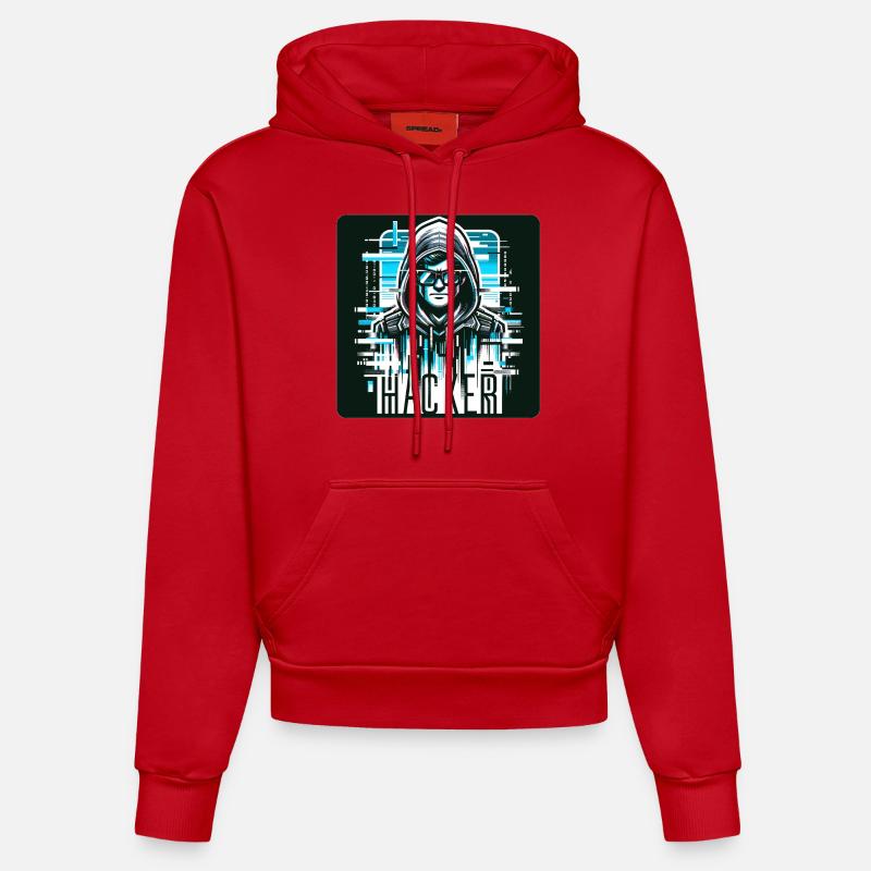 Hacker - Illustration - Sweat à capuche bio ajusté fabriqué en UE - rouge