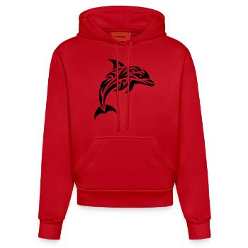 Springender süßer Tattoo Delfin - Organic Fitted Hoodie Made in EU - Rot - Vorne