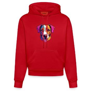 Russell Terrier chien race aquarelle dessin animé Kawai - Sweat à capuche bio ajusté fabriqué en UE - rouge - Devant