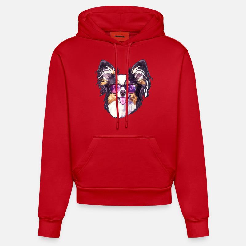 Épagneul miniature continental Papillon - Sweat à capuche bio ajusté fabriqué en UE - rouge
