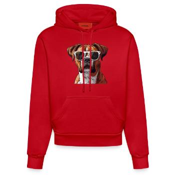 German Boxer, Dog, Sunglasses, Summer - Organic Fitted Hoodie Made in EU - red - Front