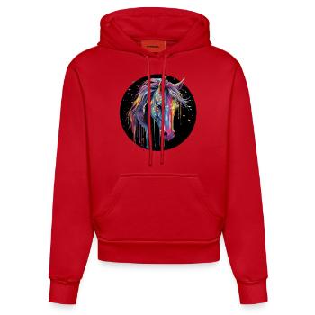 L’amour des chevaux - Sweat à capuche bio ajusté fabriqué en UE - rouge - Devant