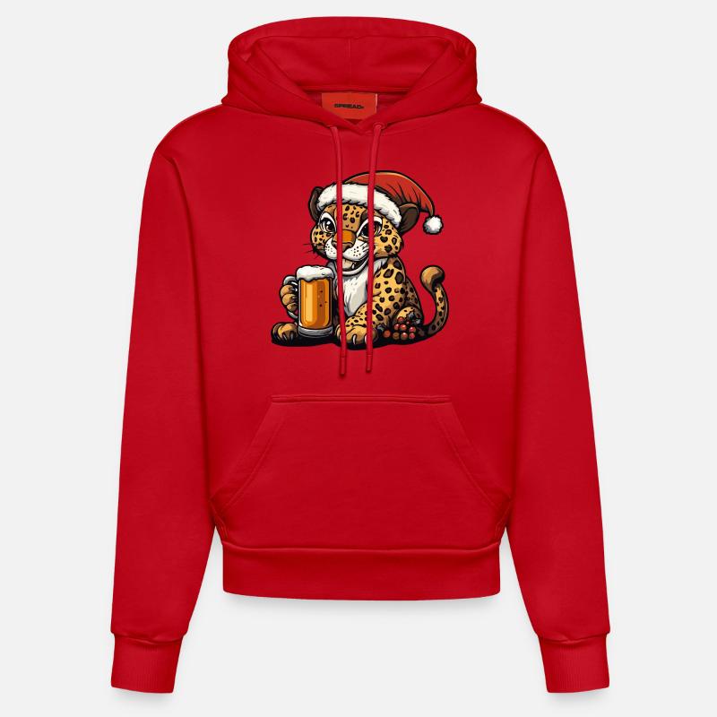 Bière Leopard Noël Noël - Sweat à capuche bio ajusté fabriqué en UE - rouge
