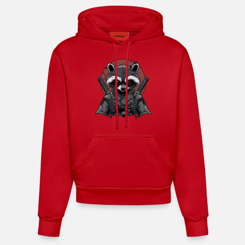 Ninja raton laveur - Sweat à capuche bio ajusté fabriqué en UE - rouge