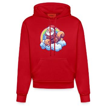 Eichhörnchen Weihnachtsmann Regenbogen - Organic Fitted Hoodie Made in EU - Rot - Vorne