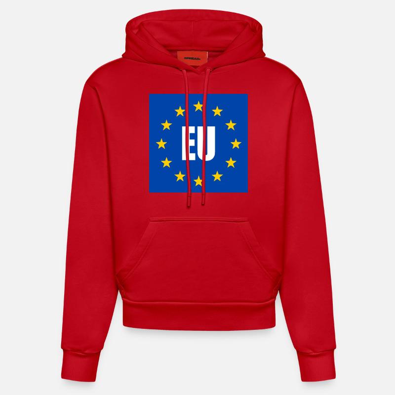 Drapeau de l’UE - Sweat à capuche bio ajusté fabriqué en UE - rouge
