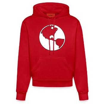 Silhouette du globe terrestre - Sweat à capuche bio ajusté fabriqué en UE - rouge - Devant