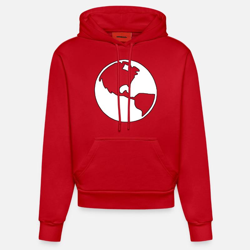 Silhouette du globe terrestre - Sweat à capuche bio ajusté fabriqué en UE - rouge