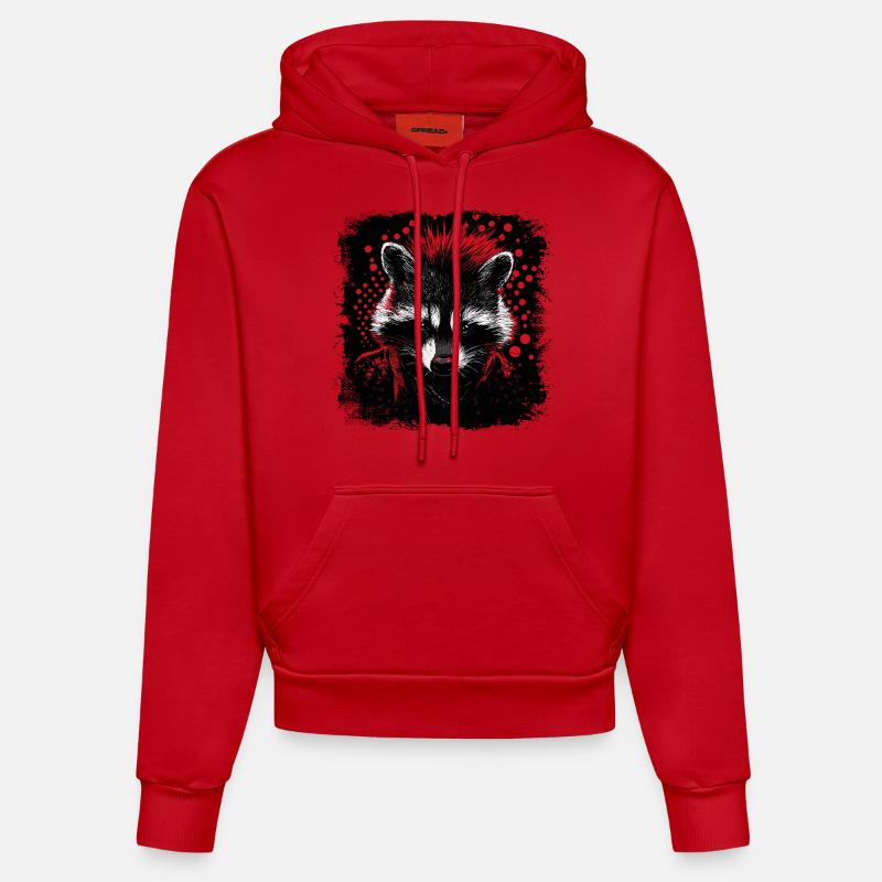 Raton laveur punky - Sweat à capuche bio ajusté fabriqué en UE - rouge