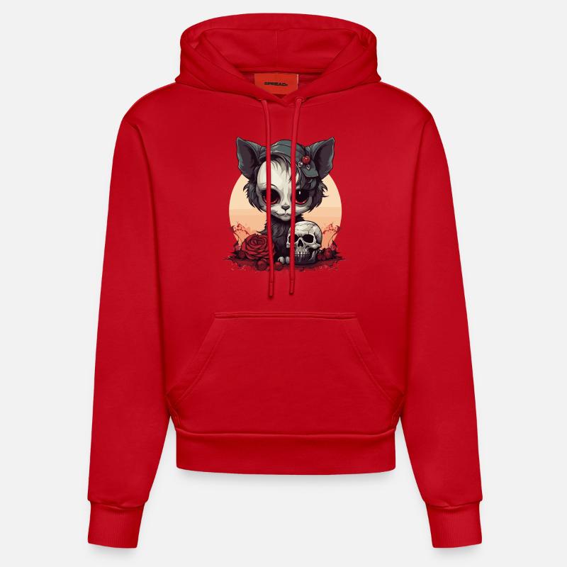 Mignon Chaton Gothique Emo - Sweat à capuche bio ajusté fabriqué en UE - rouge