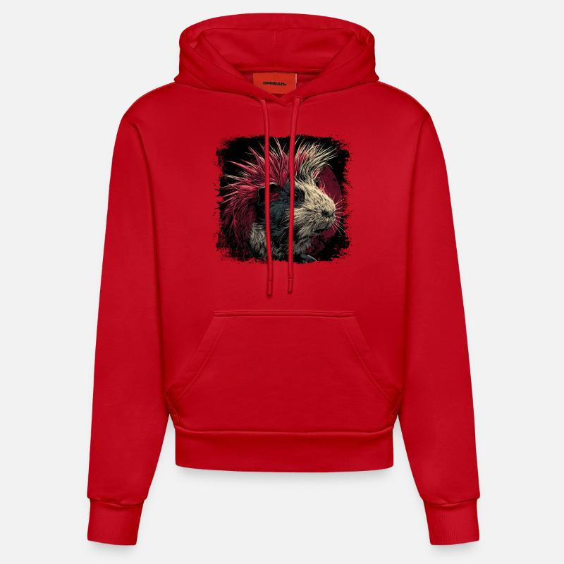 Cochon d’Inde Punk - Sweat à capuche bio ajusté fabriqué en UE - rouge