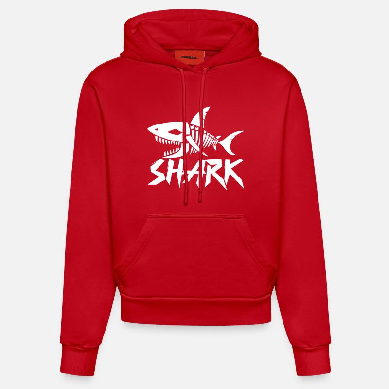 Squelette de requin - Sweat à capuche bio ajusté fabriqué en UE - rouge