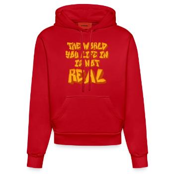 Die Welt, in der du lebst, ist kein wirklich sarkastisches Zitat - Organic Fitted Hoodie Made in EU - Rot - Vorne