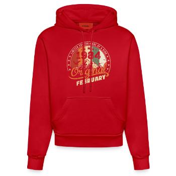 Né en Février 1984 Rétro Février 1984 Anniversaire - Sweat à capuche bio ajusté fabriqué en UE - rouge - Devant