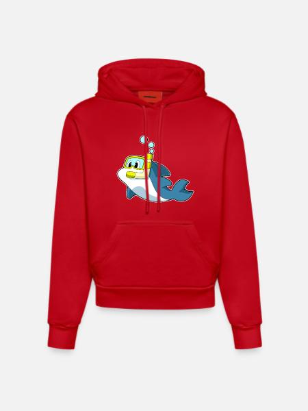 Dolphin Diver Snorkel Diving - Organic Fitted Hoodie Made in EU - red
