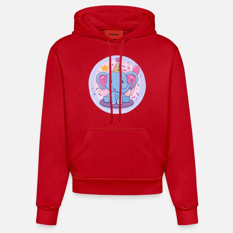 Éléphant Anniversaire Bébé - Sweat à capuche bio ajusté fabriqué en UE - rouge