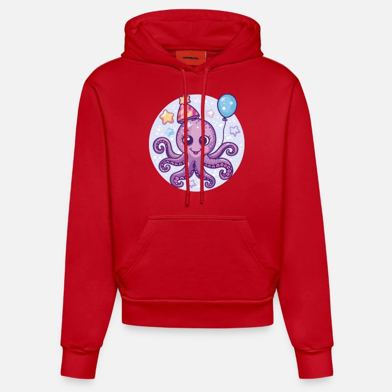 Poulpe Anniversaire Bébé - Sweat à capuche bio ajusté fabriqué en UE - rouge
