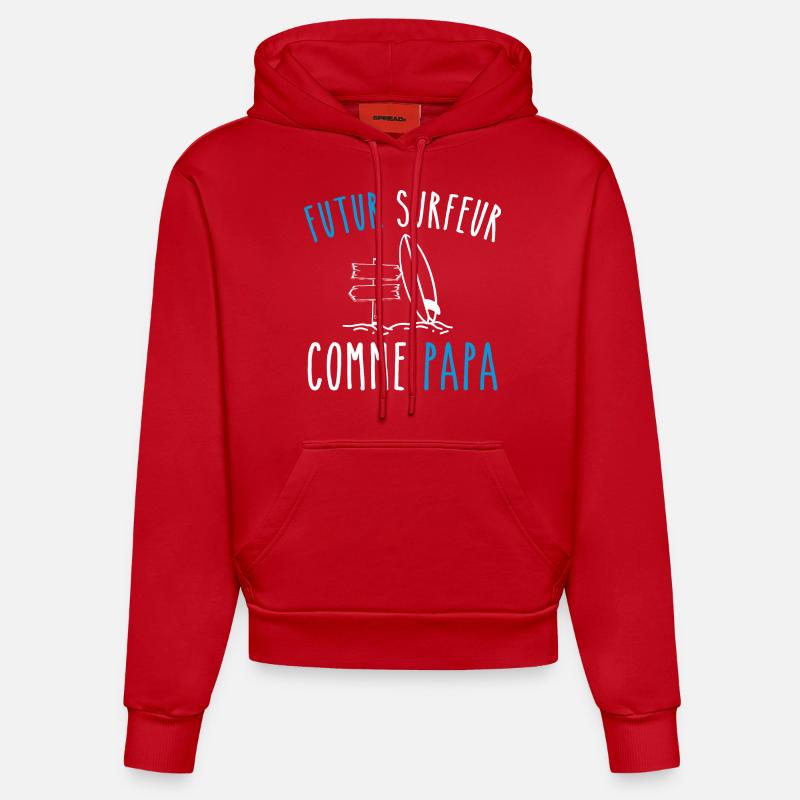 futur surfeur comme papa - Sweat à capuche bio ajusté fabriqué en UE - rouge