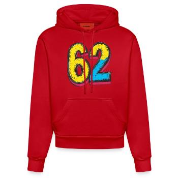 62 Number Symbol - Organic Fitted Hoodie Made in EU - red - Front