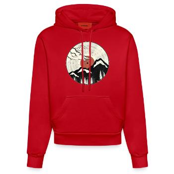 Mountain Sound Grafik - Organic Fitted Hoodie Made in EU - Rot - Vorne