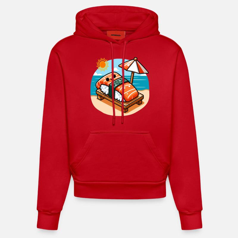 Sushi D’été Drôle - Sweat à capuche bio ajusté fabriqué en UE - rouge