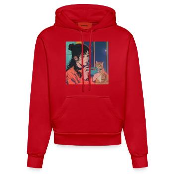 80s anime girl calming high quality fashion print - Organic Fitted Hoodie Made in EU - red - Front