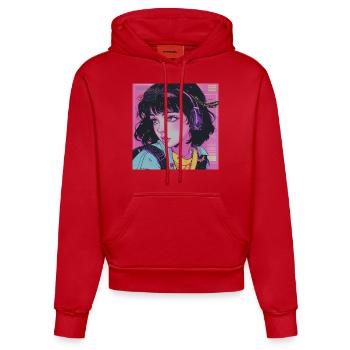 80s anime girl calming high quality fashion print - Organic Fitted Hoodie Made in EU - red - Front