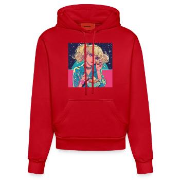 80er Jahre Anime Mädchen beruhigender hochwertiger Modedruck - Organic Fitted Hoodie Made in EU - Rot - Vorne