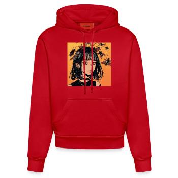 Impression de mode de haute qualité de fille anime des années 80 - Sweat à capuche bio ajusté fabriqué en UE - rouge - Devant