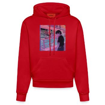 80er Jahre Anime Teen Beruhigender Hochwertiger Modedruck - Organic Fitted Hoodie Made in EU - Rot - Vorne