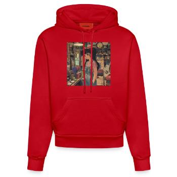 80er Jahre Anime Teen Beruhigender Hochwertiger Modedruck - Organic Fitted Hoodie Made in EU - Rot - Vorne