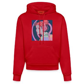 80er Jahre Anime Teen Beruhigender Hochwertiger Modedruck - Organic Fitted Hoodie Made in EU - Rot - Vorne